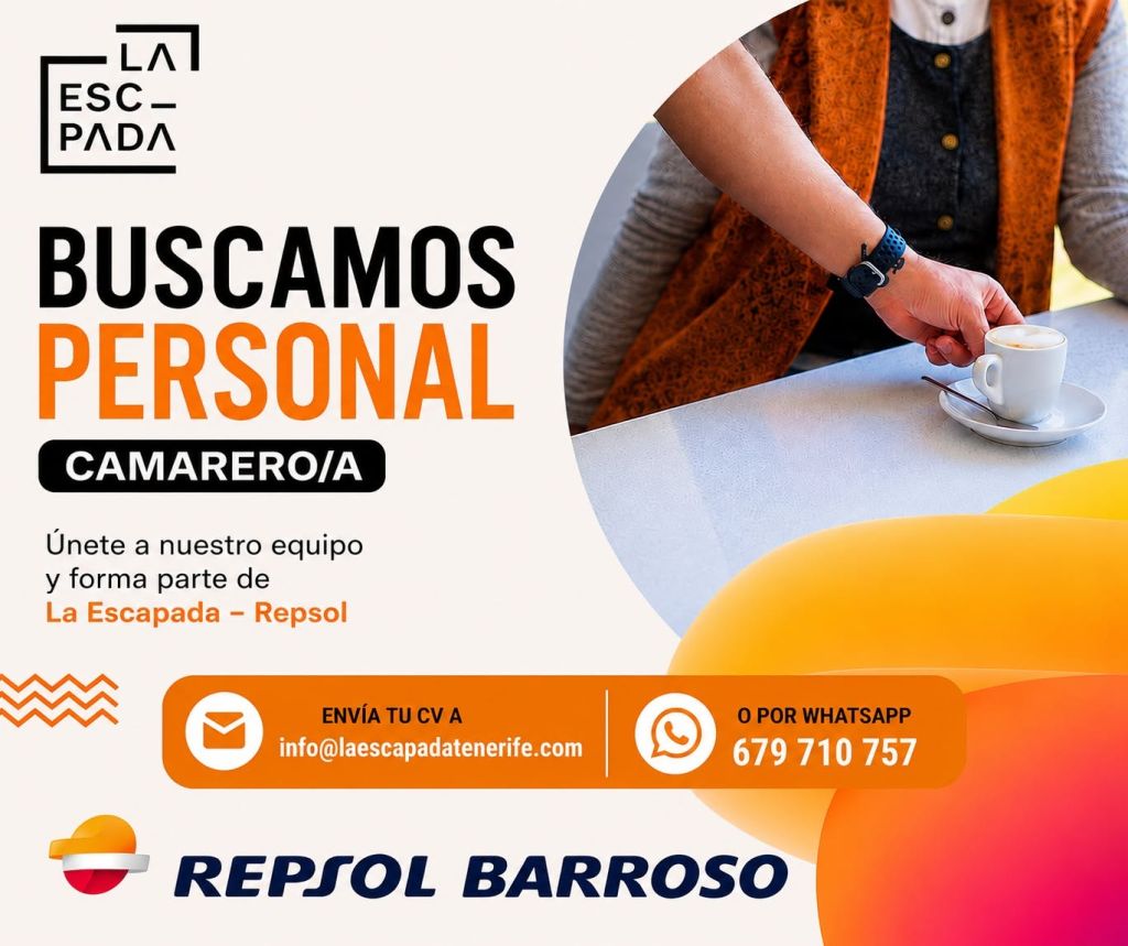 En LA ESCAPADA TENERIFE buscamos camarero